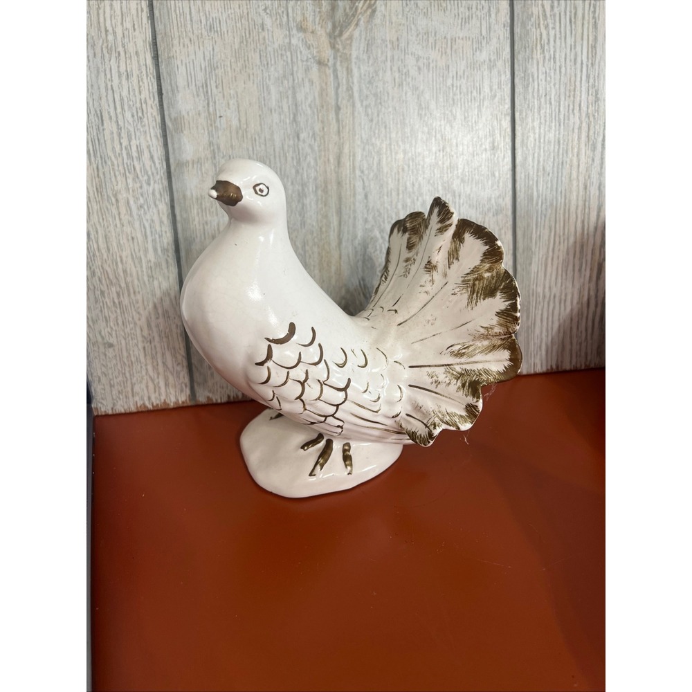 Vintage Wales Ceramic White‎ Dove Pigeon Figurine Gold Accents Made in Japan 6"